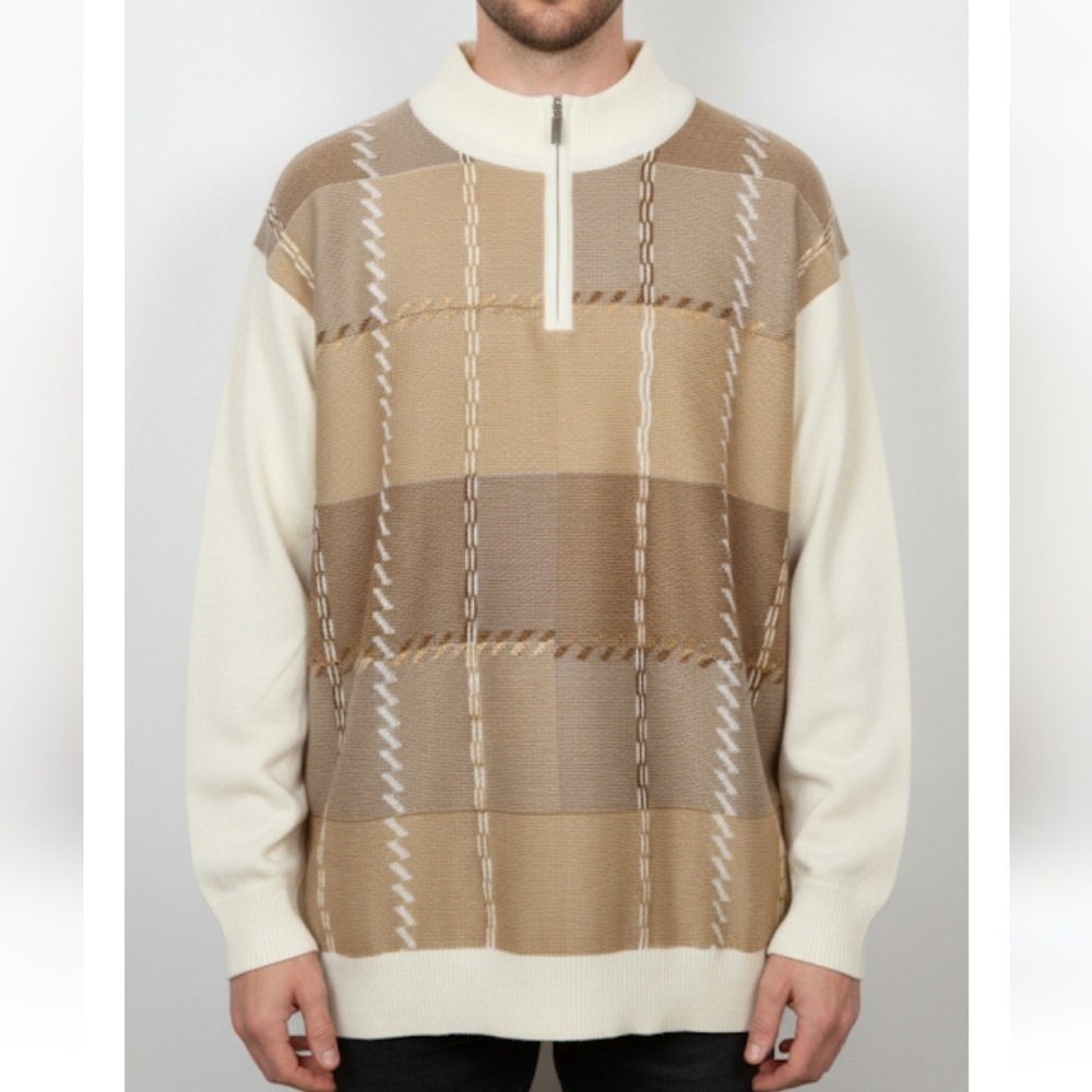 Men's Cream and Brown Quarter Zip Sweater